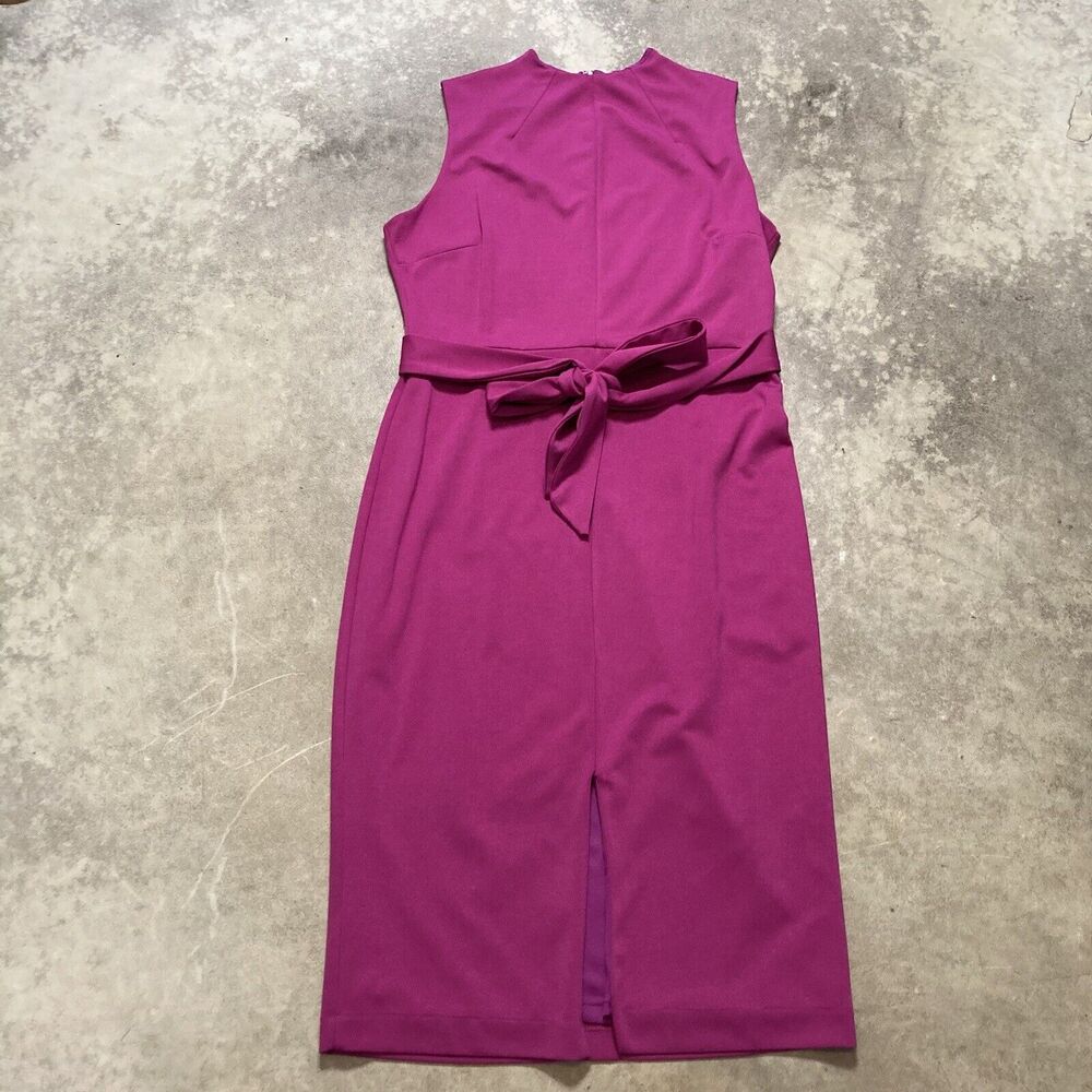 Alexia Admor‎ Dress Womens 12 Magenta Pink Belted Midi Shift Front Slit Modern